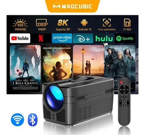 Projetor Portátil Magcubic Hy450c 1080p Hd 8k Android Smart Tv 900 Ansi Wi-fi Bt, Função De Foco Automático, Cinema Em Casa, Ao Ar Livre E Escritório, Com Controle Remoto E Alto-falante De 5w