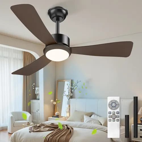 Ventilador de Teto Qfun 42" com Luz LED e Controle Remoto, 3 Pás Reversíveis para Quarto e Sala